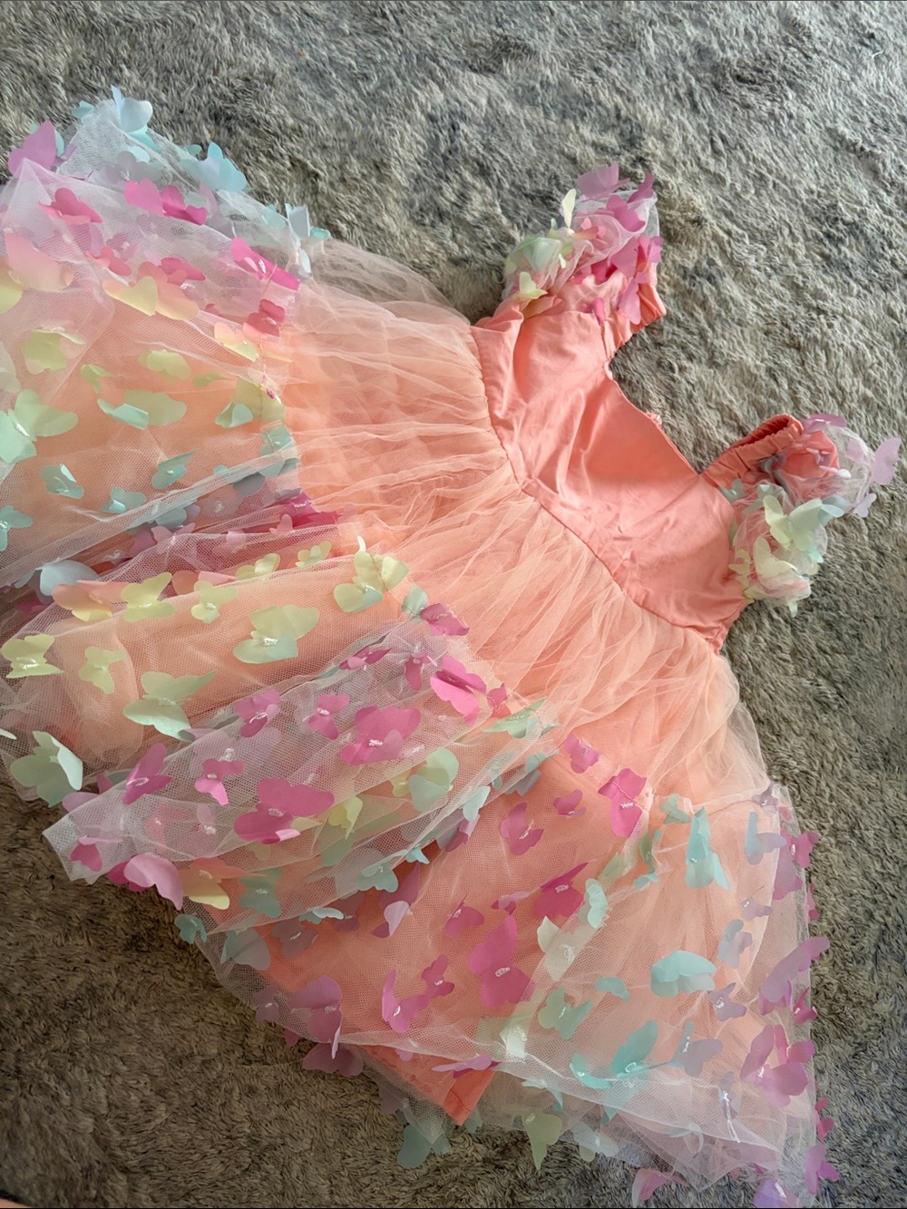 Lola + The Boys Peach Tulle Dress with Pastel Butterfly Appliqués